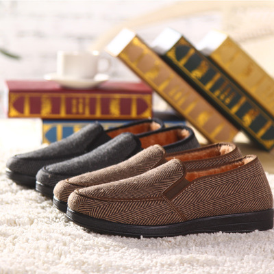 俊盛男鞋 老北京布鞋批发，条纹厚绒保暖棉鞋厂家直销